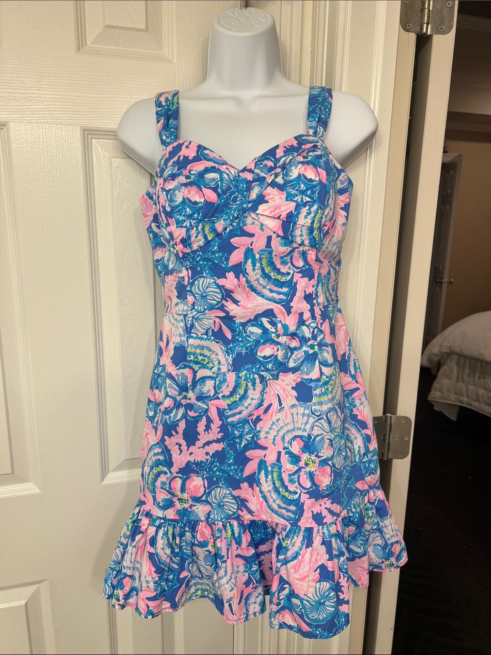 Lilly Pulitzer Blue & Pink Floral Ruffled Mini Dress